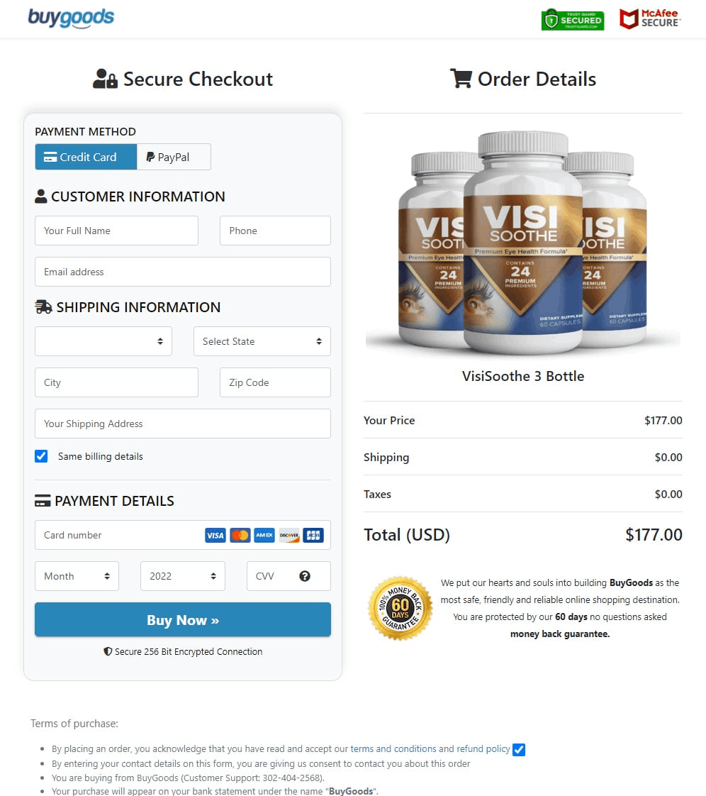 VisiSoothe Checkout